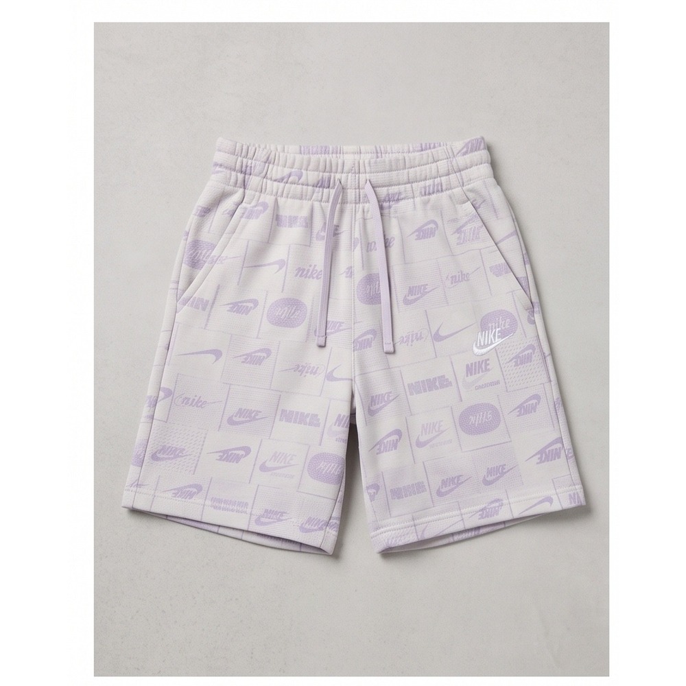 Nike Kids Sportswear Logo Print French Terry Shorts Lavender Purple Medium M